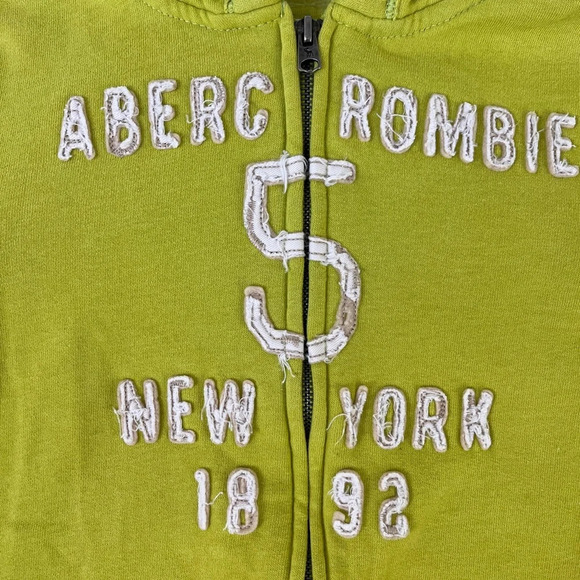Vintage Abercrombie Size XL Hoodie Sweatshirt Lime Green A&F Preppy Double Zip - Picture 4 of 11